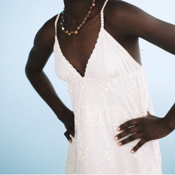 Zara Embroidered Lace Maxi Dress Bloggers Favorite Ivory Cream Boho size L